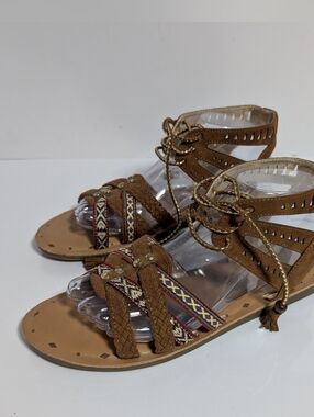 Arizona Jean Co Brown Braided Tie-Up Gladiator Sandals Bohemian